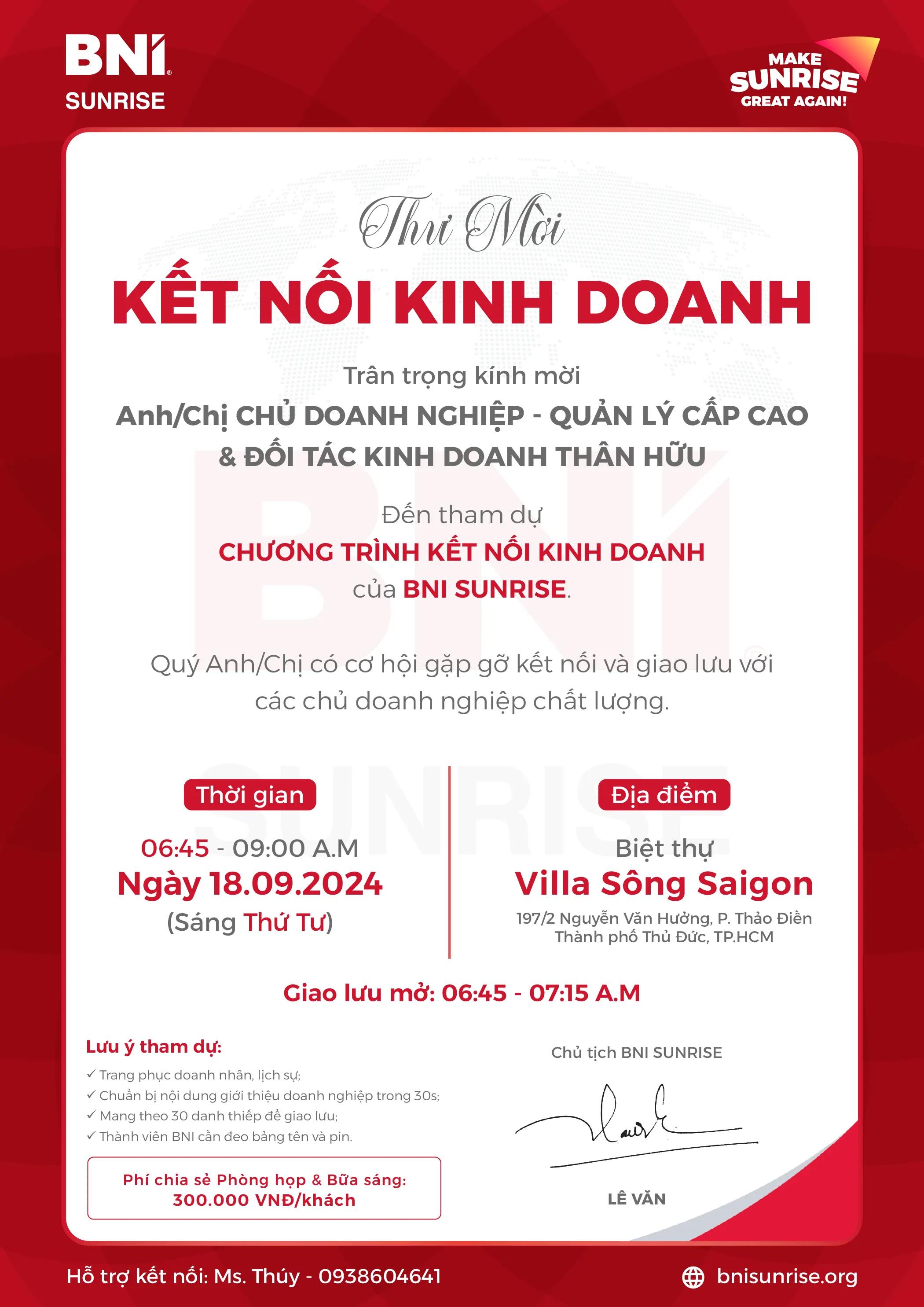 Thư mời Kết nối kinh doanh ngày 18.09.2024